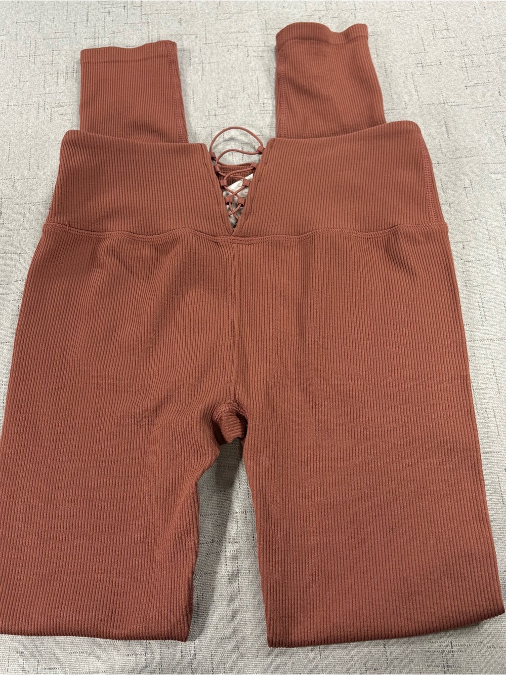Fabletics women’s ribbed Lace-Up High-Waist Leggings - Rust